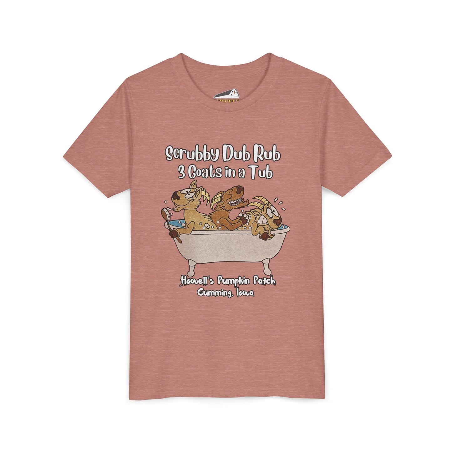 Goat Youth Tee: "Scrubby Dub Rub - 3 Goats in a Tub," Cute Animal Shirt for Kids