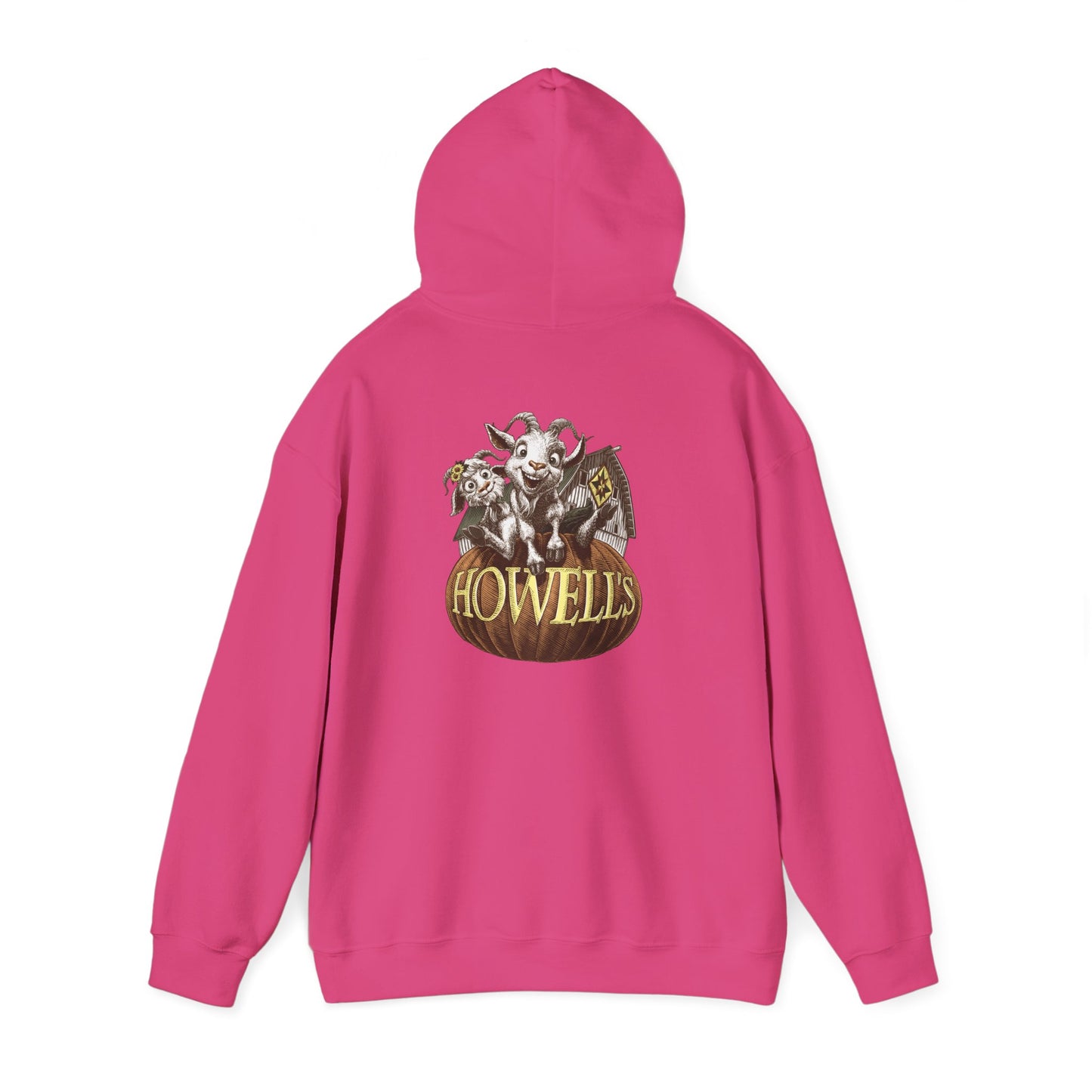 Adult Unisex Hoodie, Gildan Brand Howells Logo on front, Goats on Back