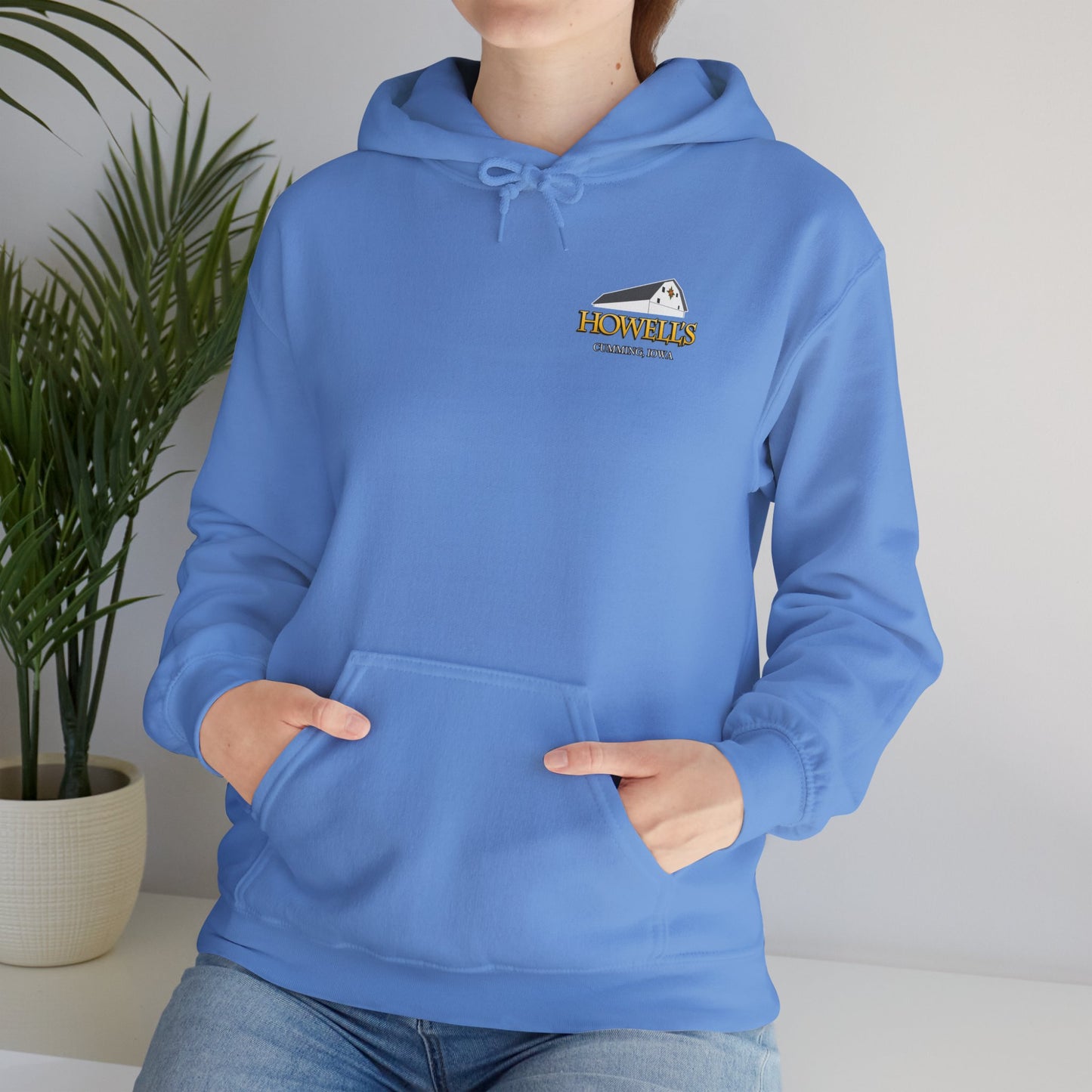 Adult Unisex Hoodie, Gildan Brand Howells Logo on front, Goats on Back
