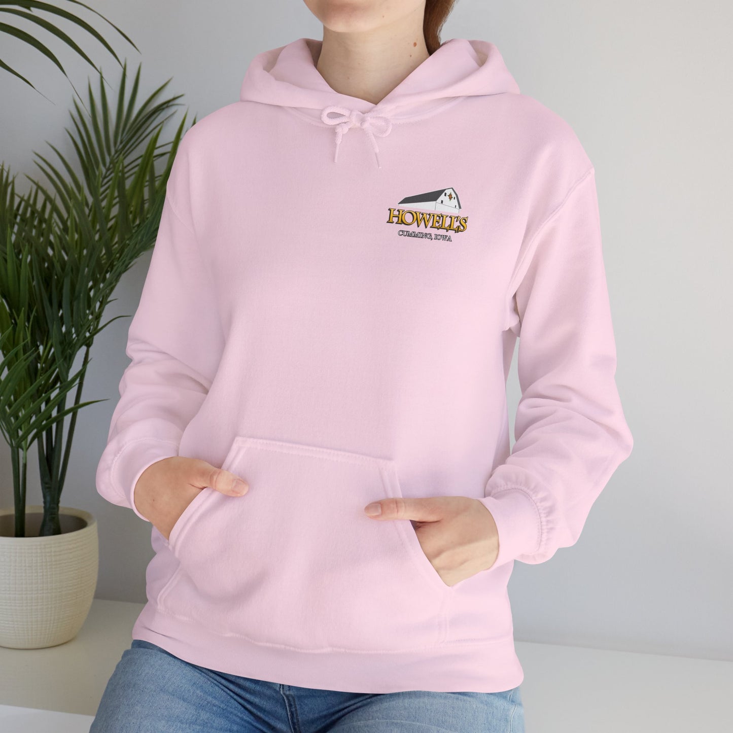 Adult Unisex Hoodie, Gildan Brand Howells Logo on front, Goats on Back