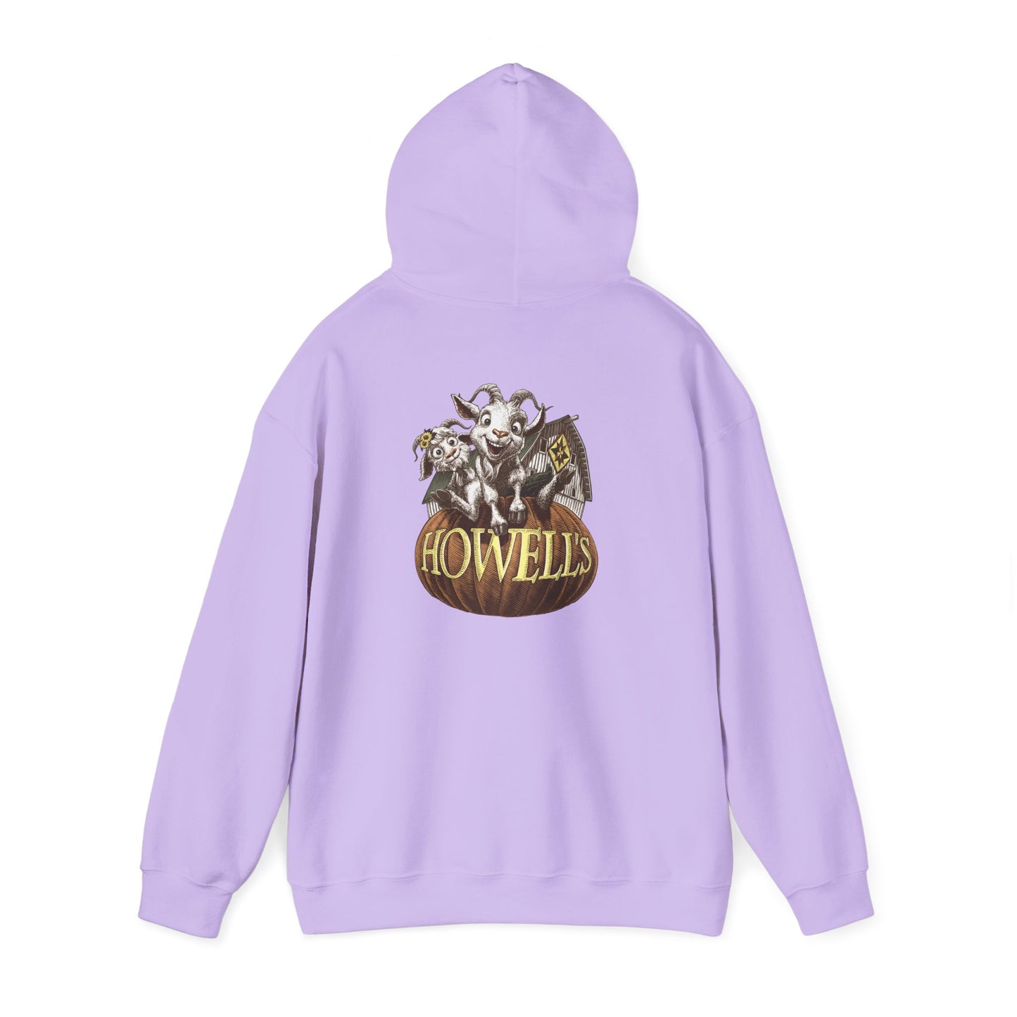 Adult Unisex Hoodie, Gildan Brand Howells Logo on front, Goats on Back