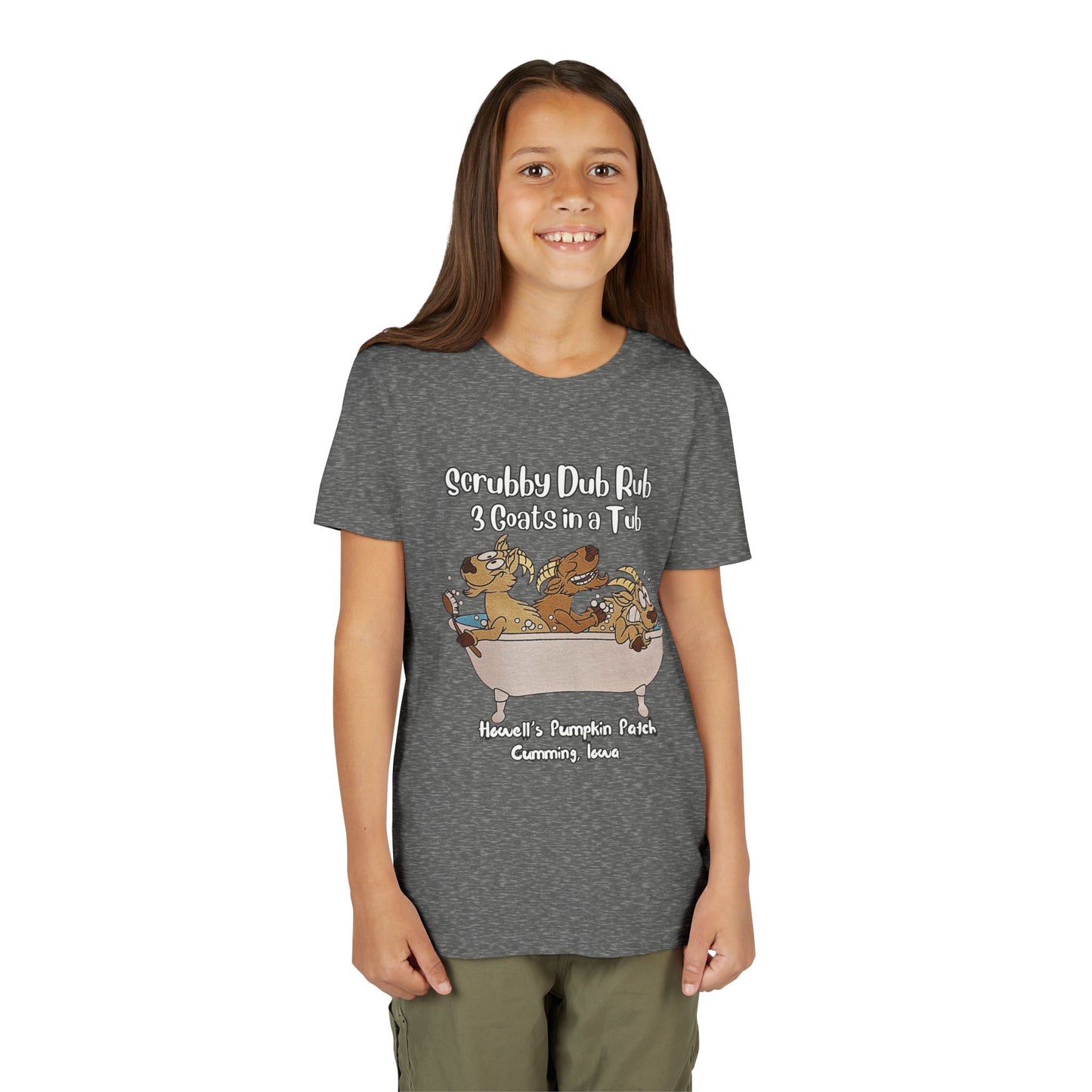 Goat Youth Tee: "Scrubby Dub Rub - 3 Goats in a Tub," Cute Animal Shirt for Kids