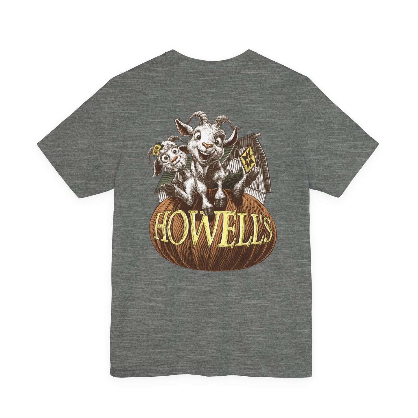 Howell's Goats Adult Unisex Tee, Bella Canva Logo on the Front Goats on the Back