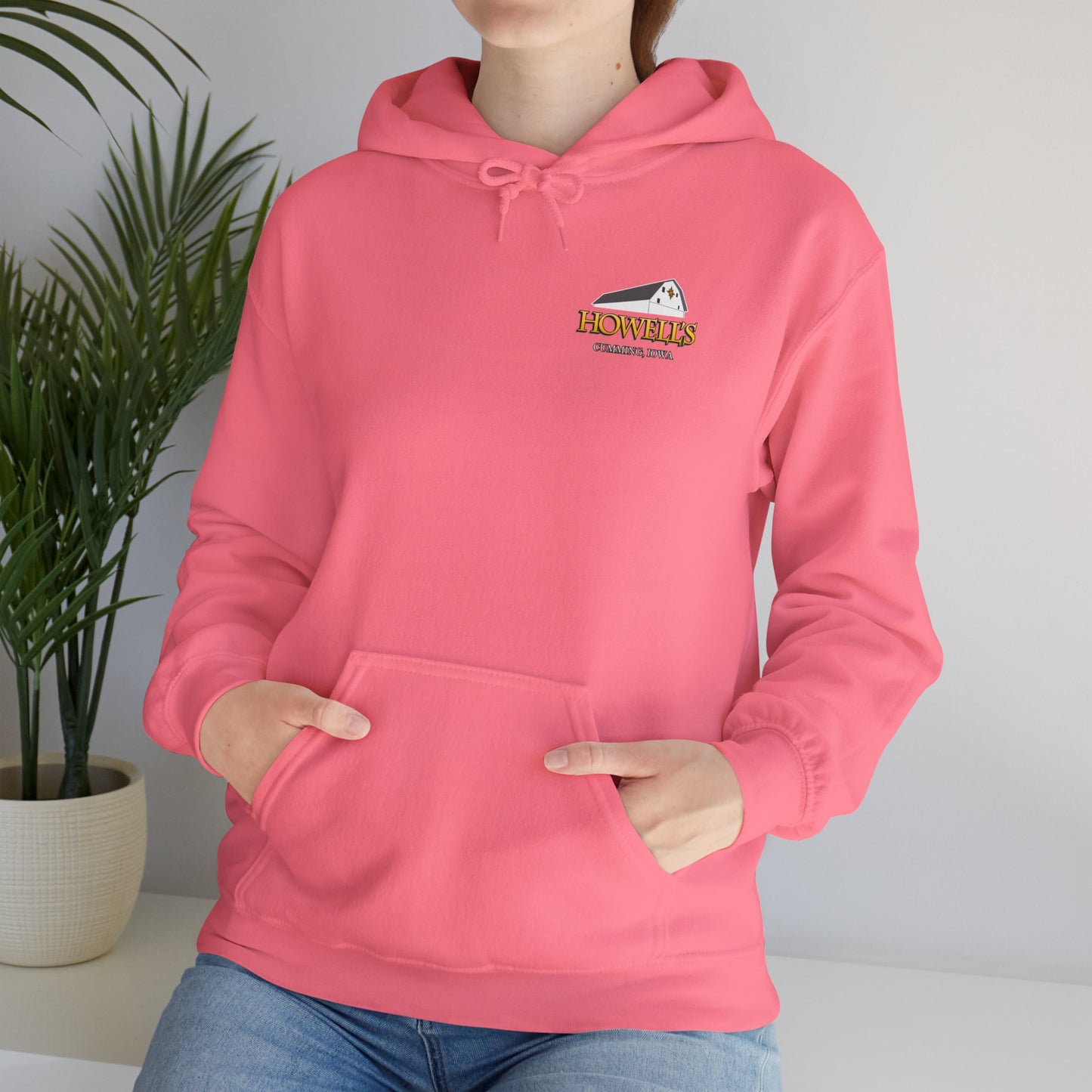 Adult Unisex Hoodie, Gildan Brand Howells Logo on front, Goats on Back
