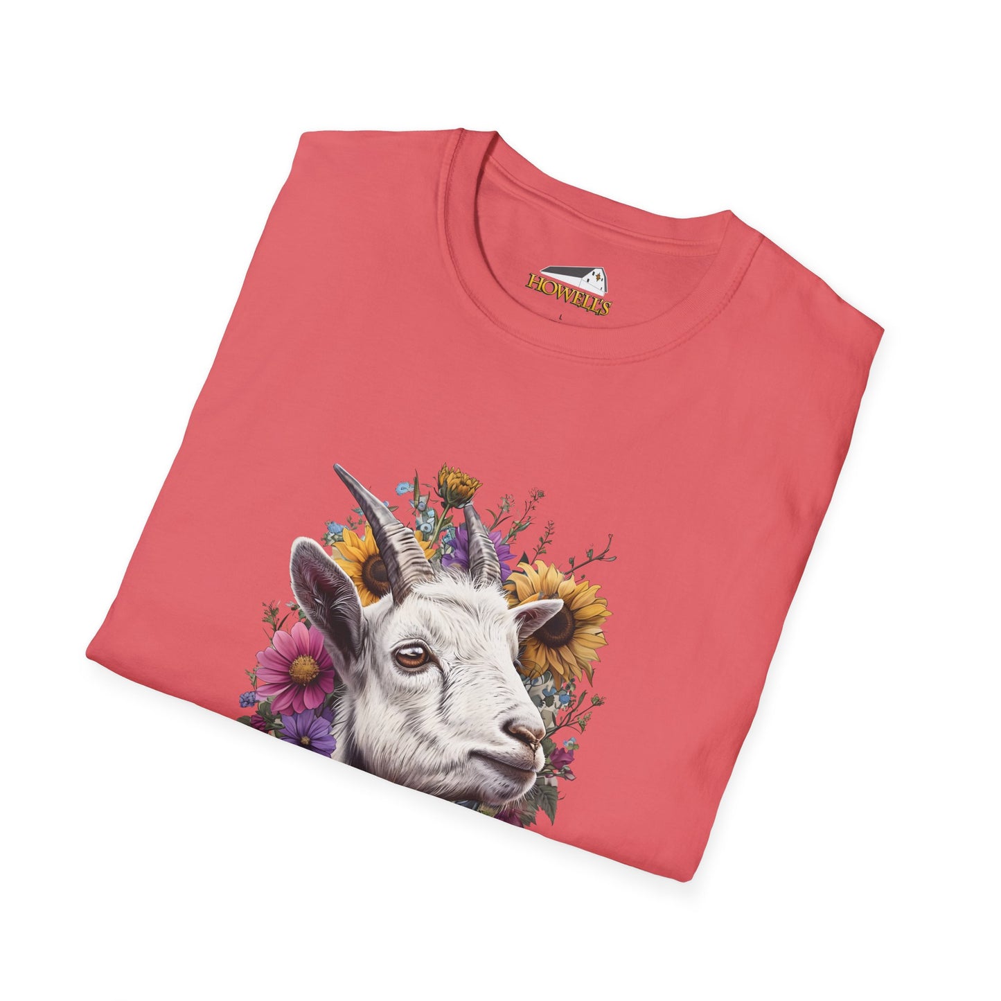 Floral Goat T-Shirt | Unisex Softstyle Tee, Animal Lover Gift, Nature Shirt, Country Aesthetic, Summer Fashion