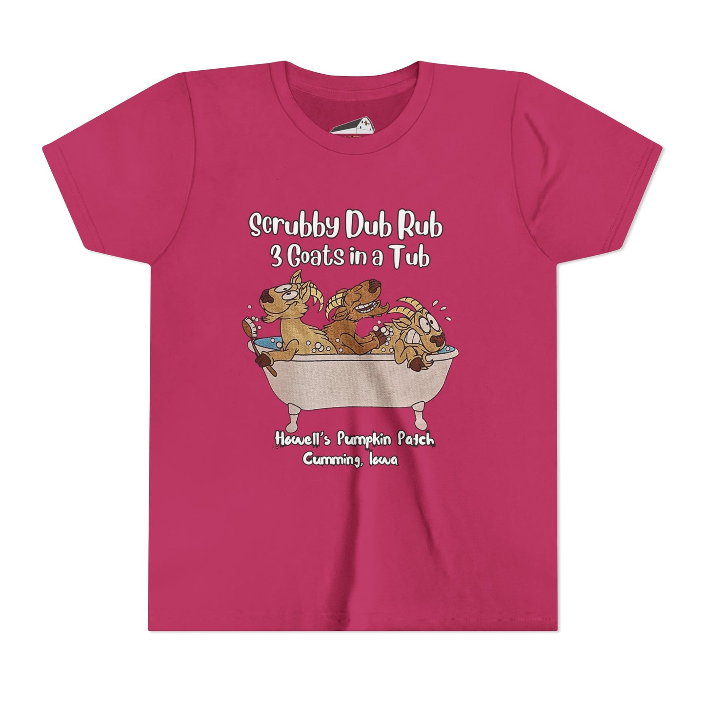 Goat Youth Tee: "Scrubby Dub Rub - 3 Goats in a Tub," Cute Animal Shirt for Kids