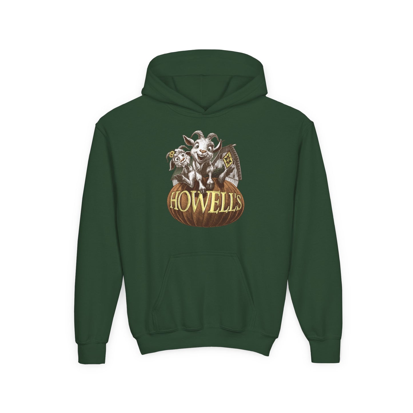 Youth Hooded Sweatshirt with Howell's Pumpkin Design Gildan Brand