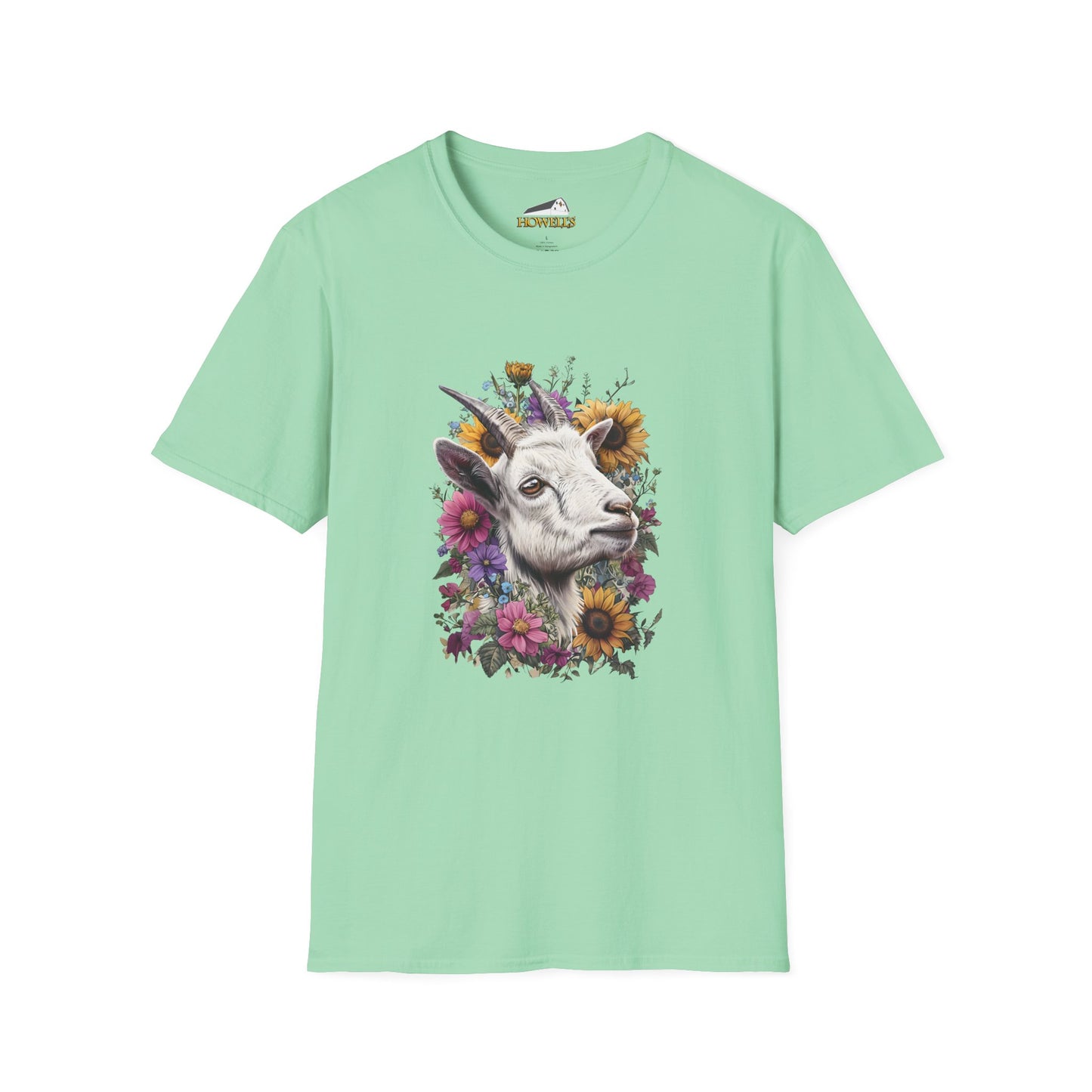 Floral Goat T-Shirt | Unisex Softstyle Tee, Animal Lover Gift, Nature Shirt, Country Aesthetic, Summer Fashion