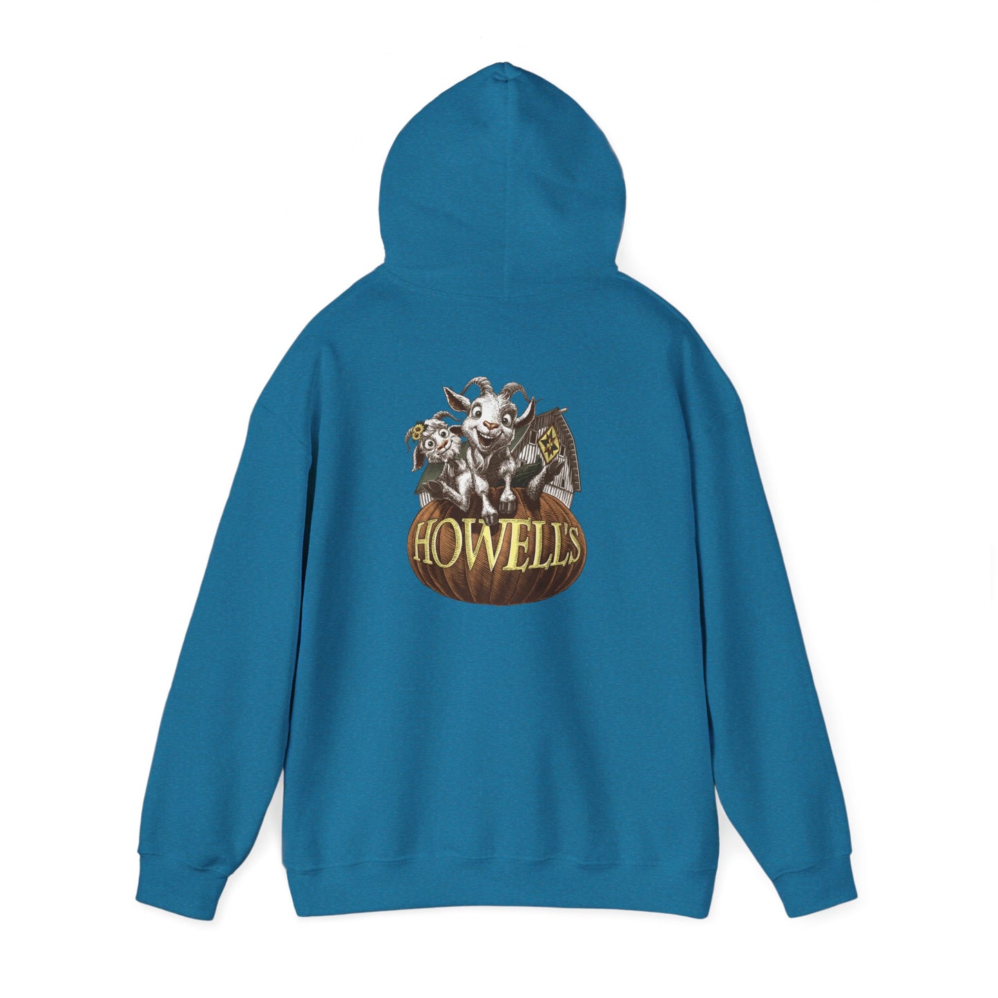 Adult Unisex Hoodie, Gildan Brand Howells Logo on front, Goats on Back