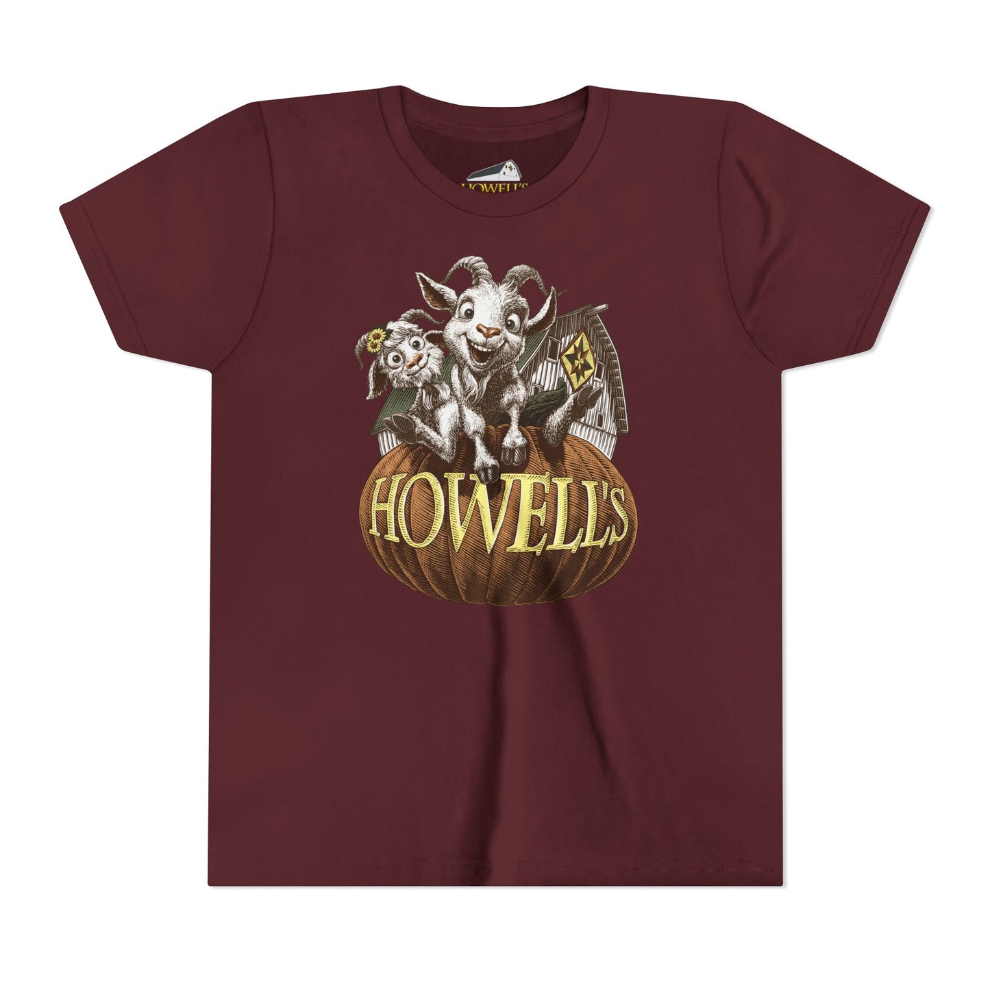 Youth Short Sleeve Tee with Howell's Pumpkin Design, Bella Canva Brand