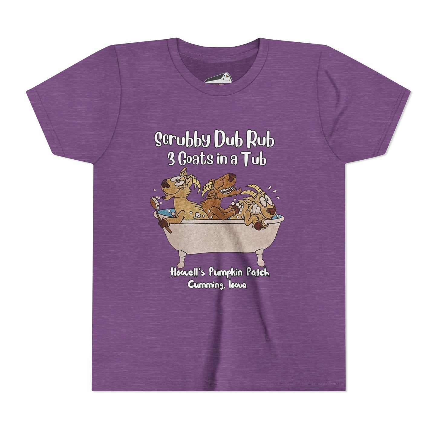 Goat Youth Tee: "Scrubby Dub Rub - 3 Goats in a Tub," Cute Animal Shirt for Kids