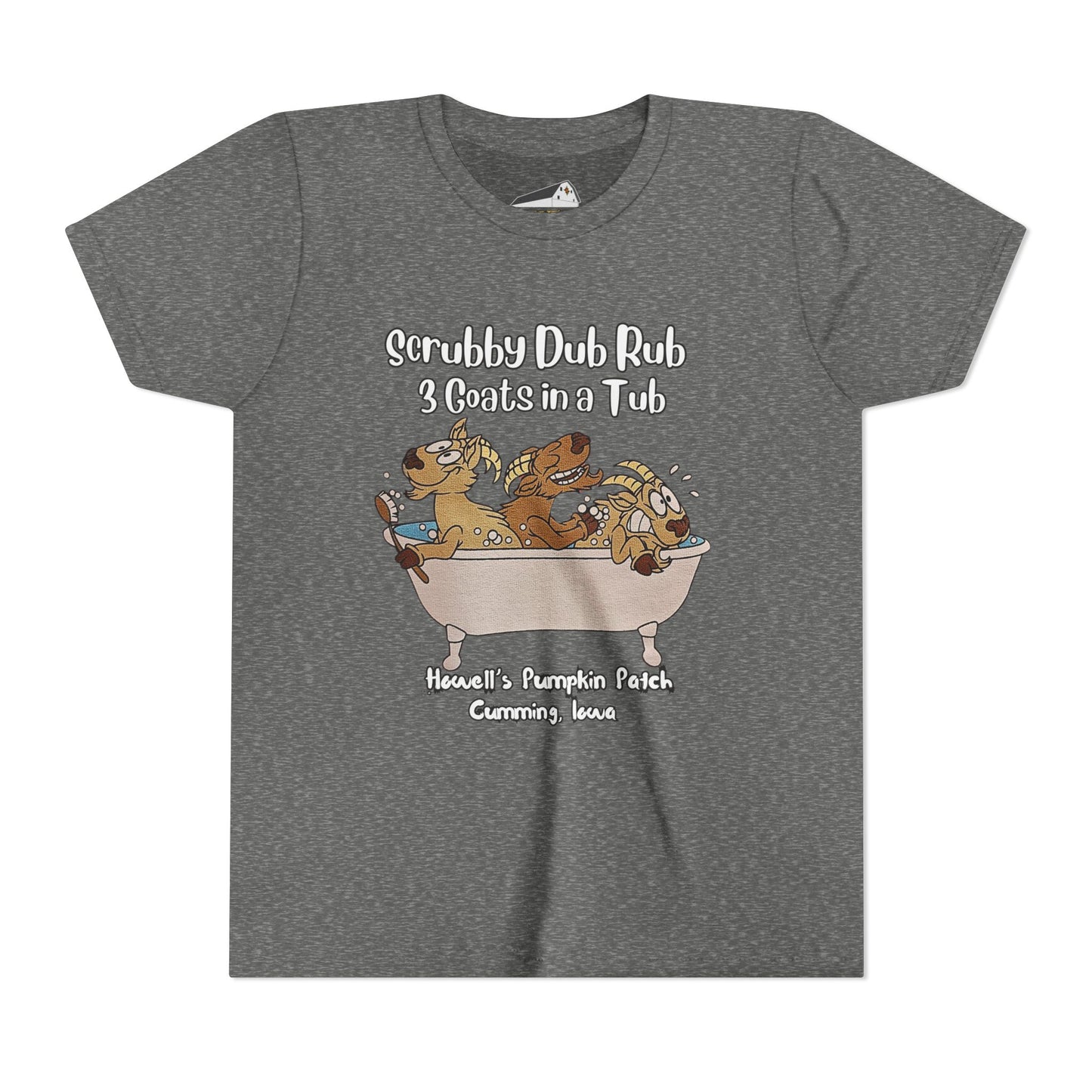 Goat Youth Tee: "Scrubby Dub Rub - 3 Goats in a Tub," Cute Animal Shirt for Kids