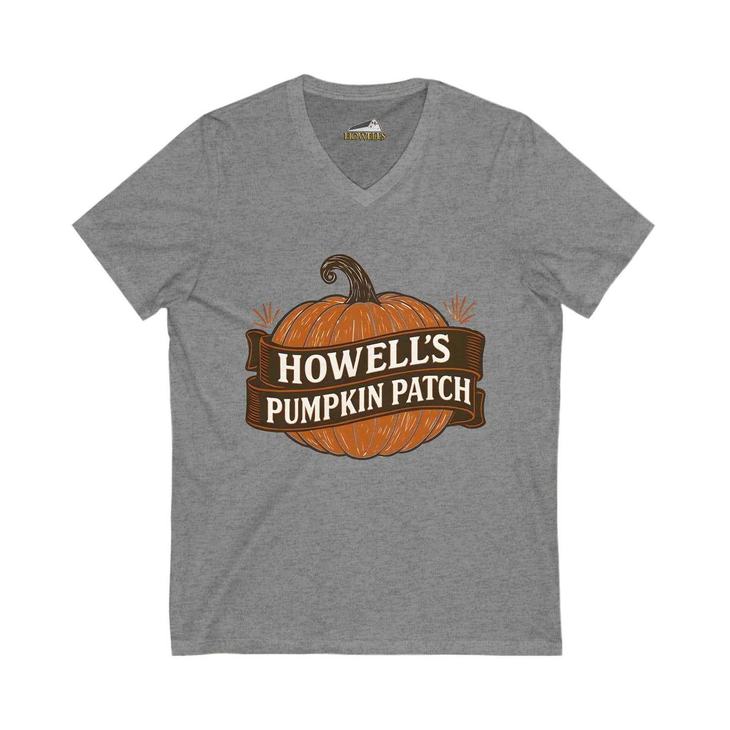 Howell's Pumpkin Patch Unisex V-Neck Tee, Fall Apparel, Halloween T-Shirt, Pumpkin Lover Gift, Autumn Fashion, Festival Top