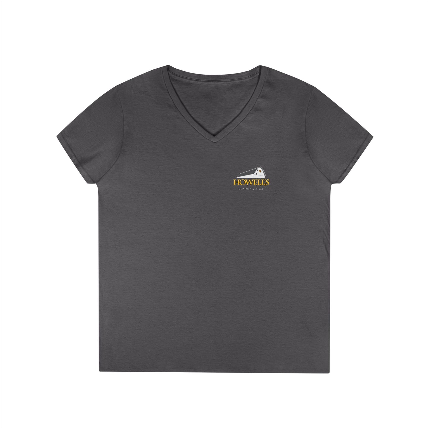 Howell's Ladies' V-Neck T-Shirt, Logo on the Front, Goats on the back