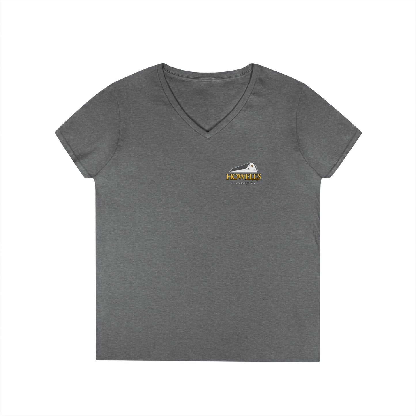 Howell's Ladies' V-Neck T-Shirt, Logo on the Front, Goats on the back