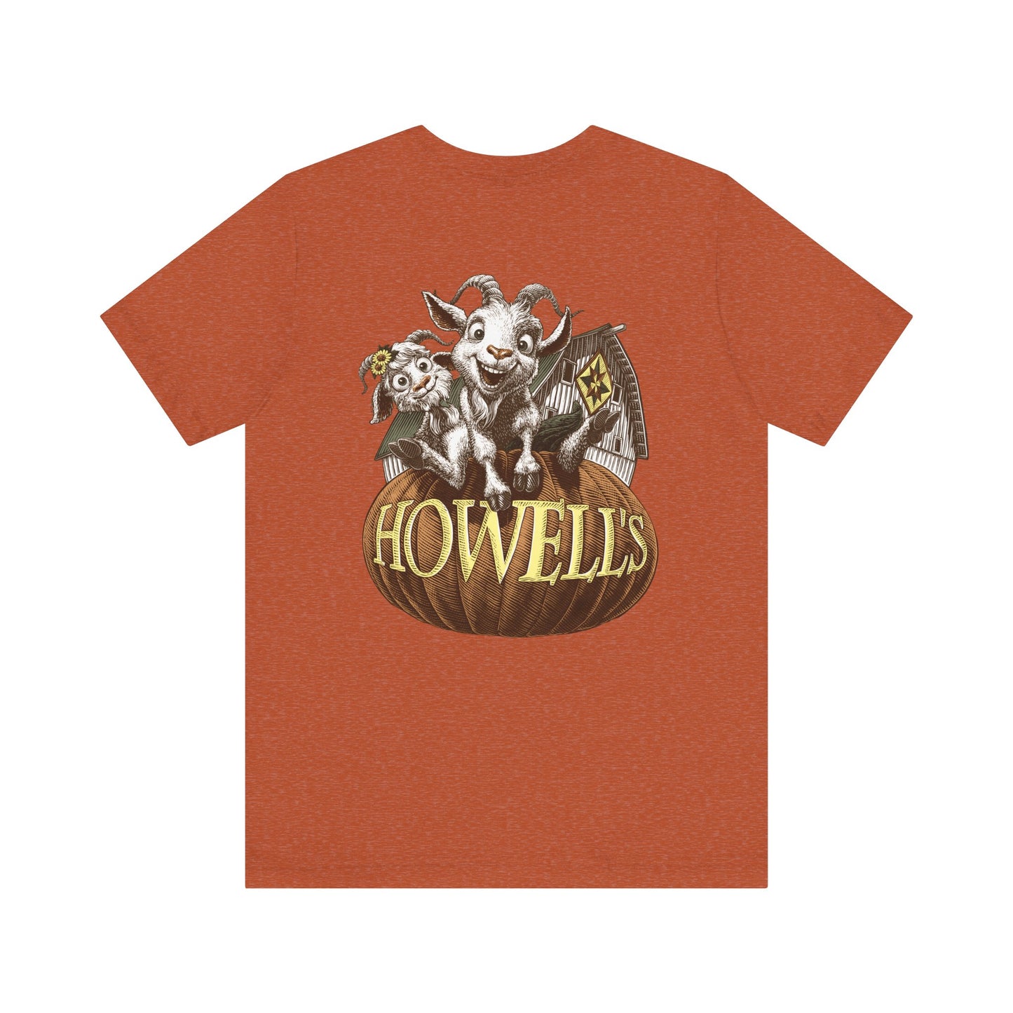Howell's Goats Adult Unisex Tee, Bella Canva Logo on the Front Goats on the Back