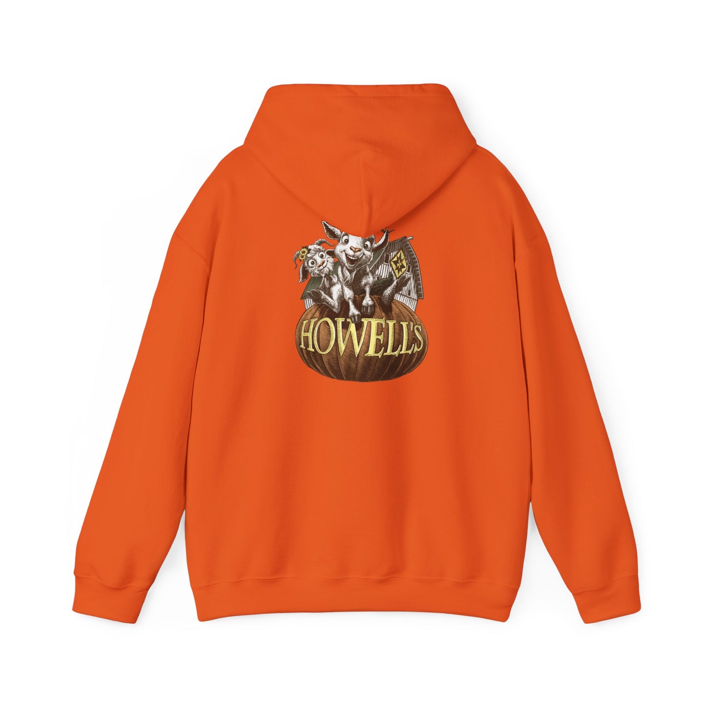 Adult Unisex Hoodie, Gildan Brand Howells Logo on front, Goats on Back