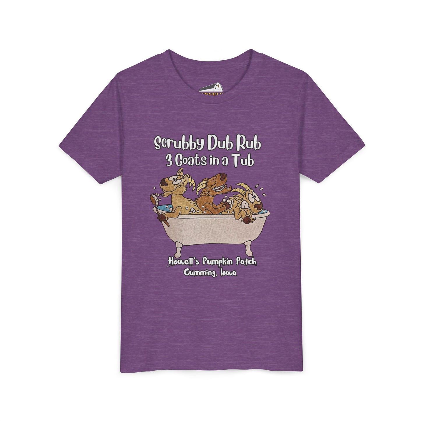 Goat Youth Tee: "Scrubby Dub Rub - 3 Goats in a Tub," Cute Animal Shirt for Kids