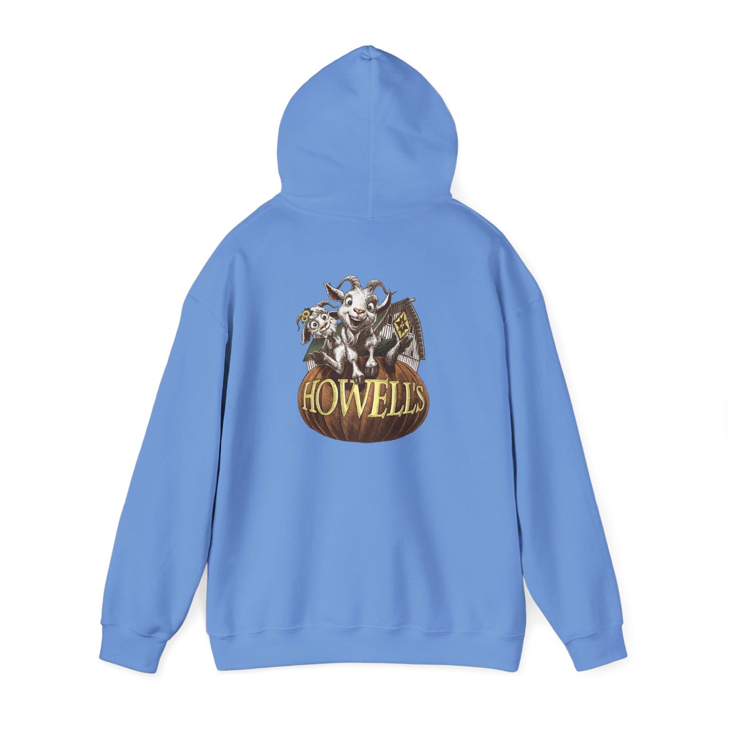 Adult Unisex Hoodie, Gildan Brand Howells Logo on front, Goats on Back