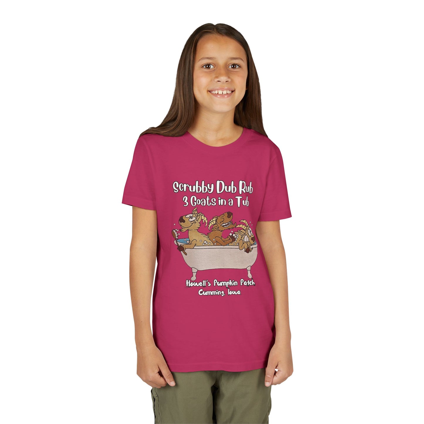 Goat Youth Tee: "Scrubby Dub Rub - 3 Goats in a Tub," Cute Animal Shirt for Kids
