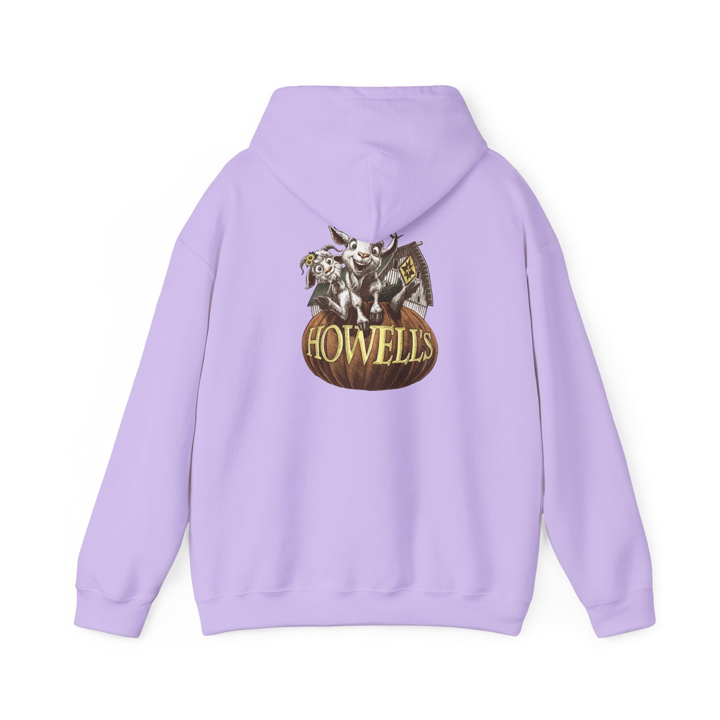 Adult Unisex Hoodie, Gildan Brand Howells Logo on front, Goats on Back