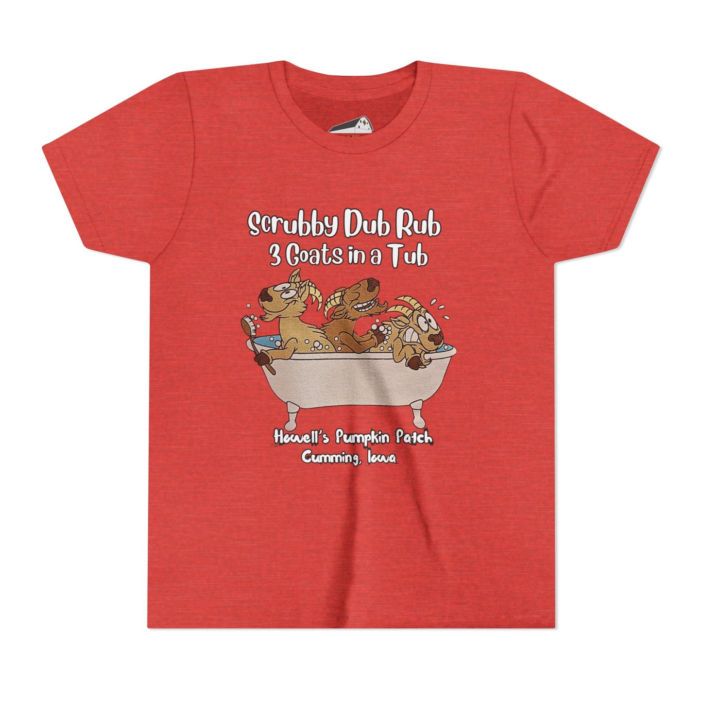 Goat Youth Tee: "Scrubby Dub Rub - 3 Goats in a Tub," Cute Animal Shirt for Kids