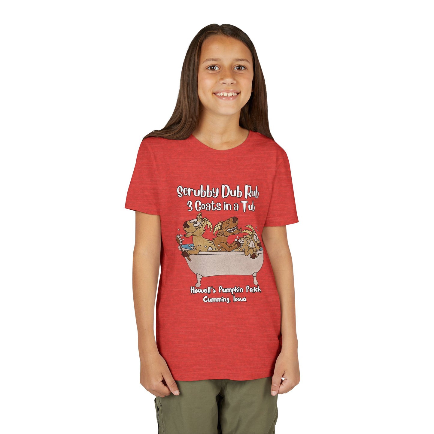 Goat Youth Tee: "Scrubby Dub Rub - 3 Goats in a Tub," Cute Animal Shirt for Kids