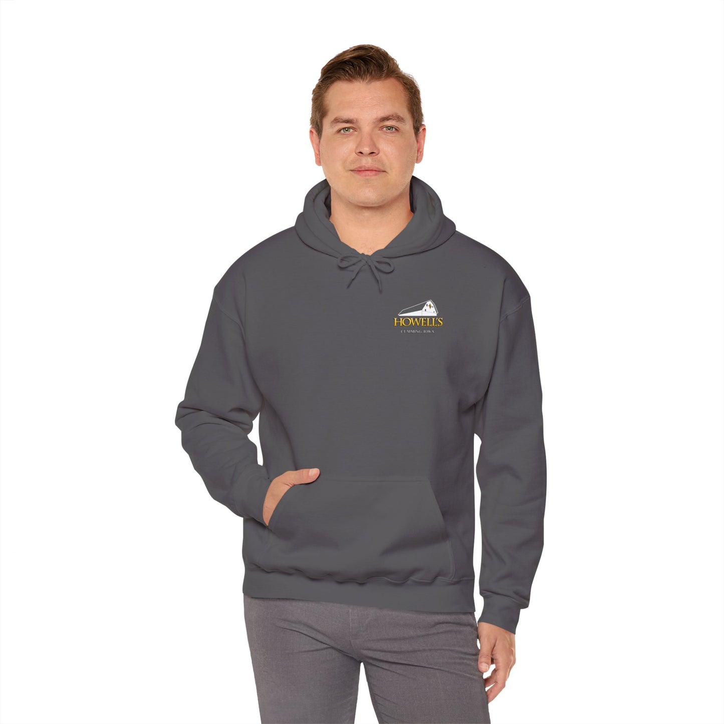 Adult Unisex Hoodie, Gildan Brand Howells Logo on front, Goats on Back