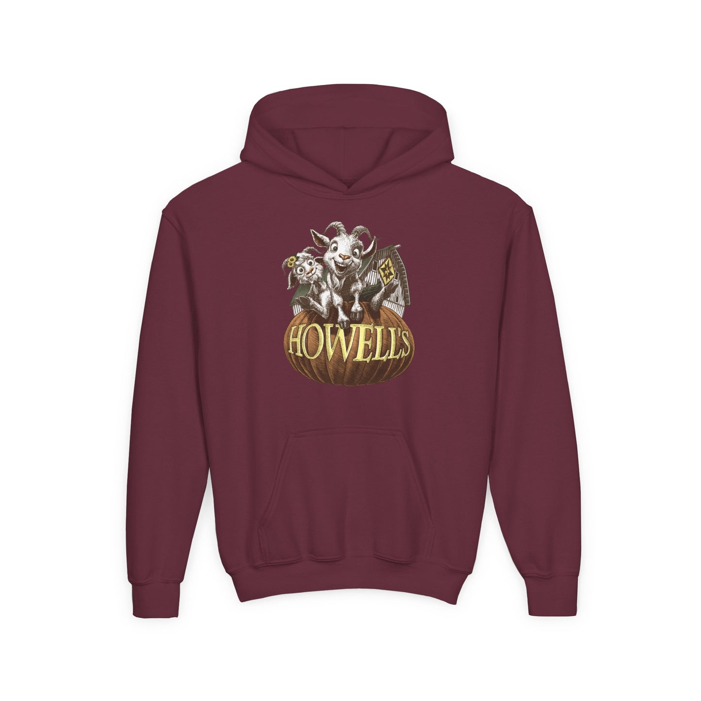 Youth Hooded Sweatshirt with Howell's Pumpkin Design Gildan Brand