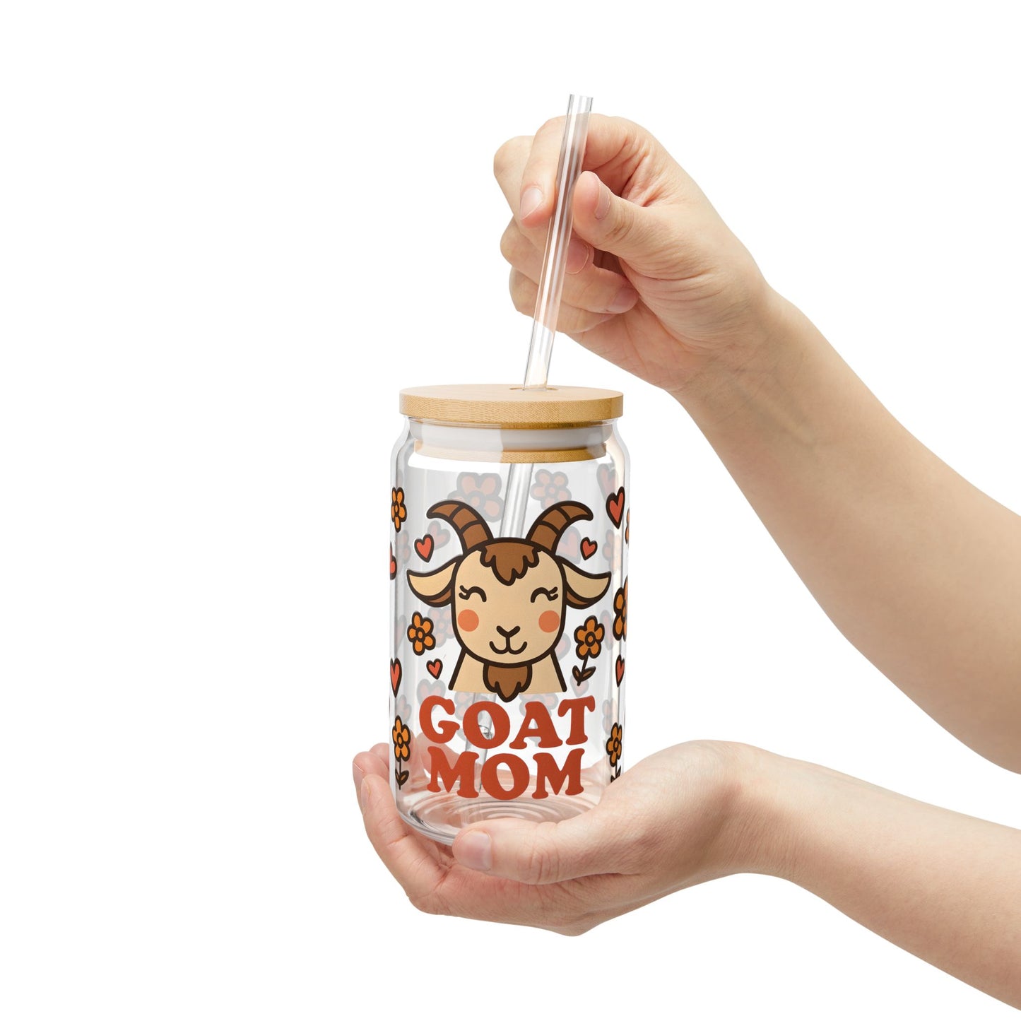 Cute Goat Mom Sipper Glass | 16oz Drinkware, Gifts for Goat Lovers, Mother's Day, Farmhouse Decor, Eco-Friendly Cup, Personalized Cup