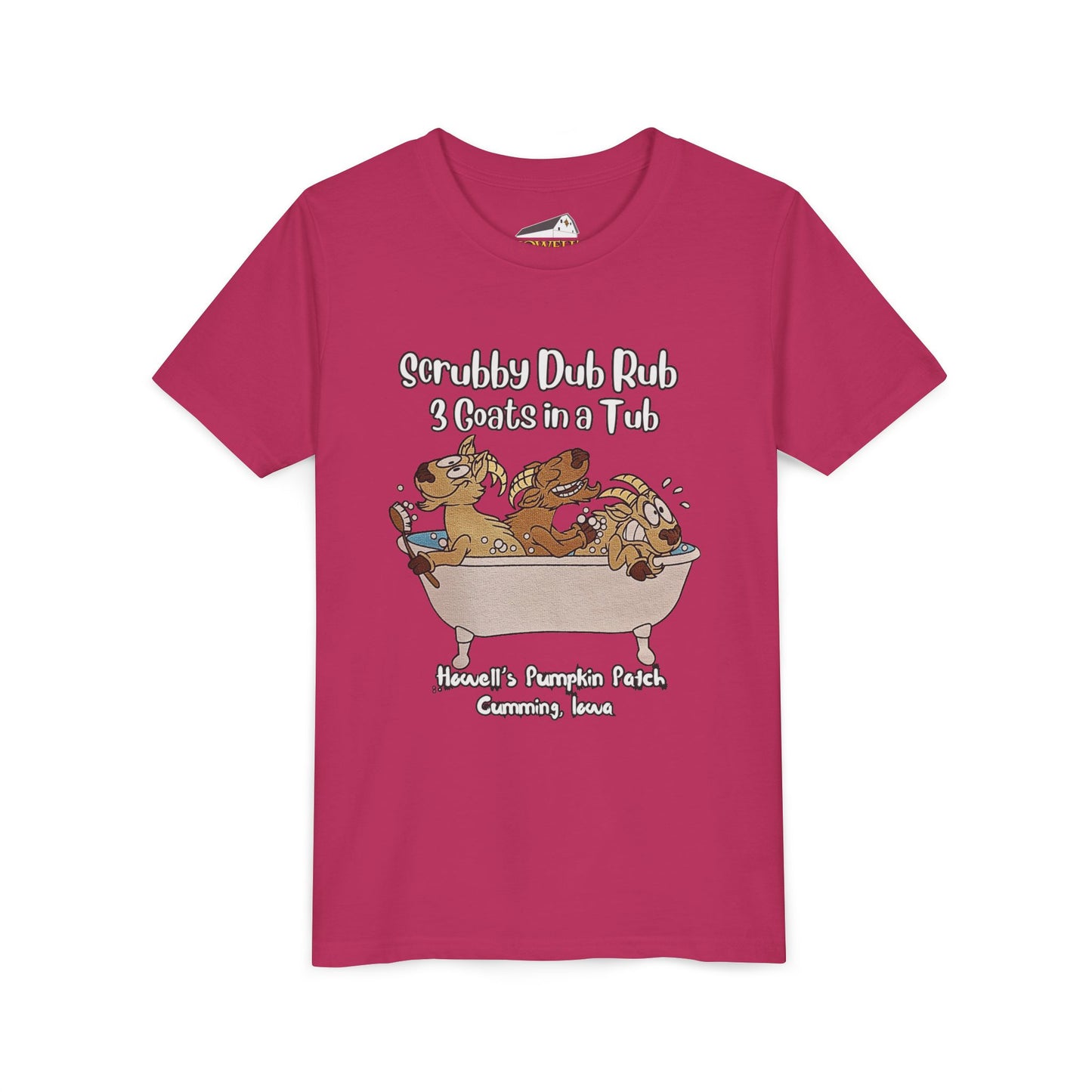 Goat Youth Tee: "Scrubby Dub Rub - 3 Goats in a Tub," Cute Animal Shirt for Kids