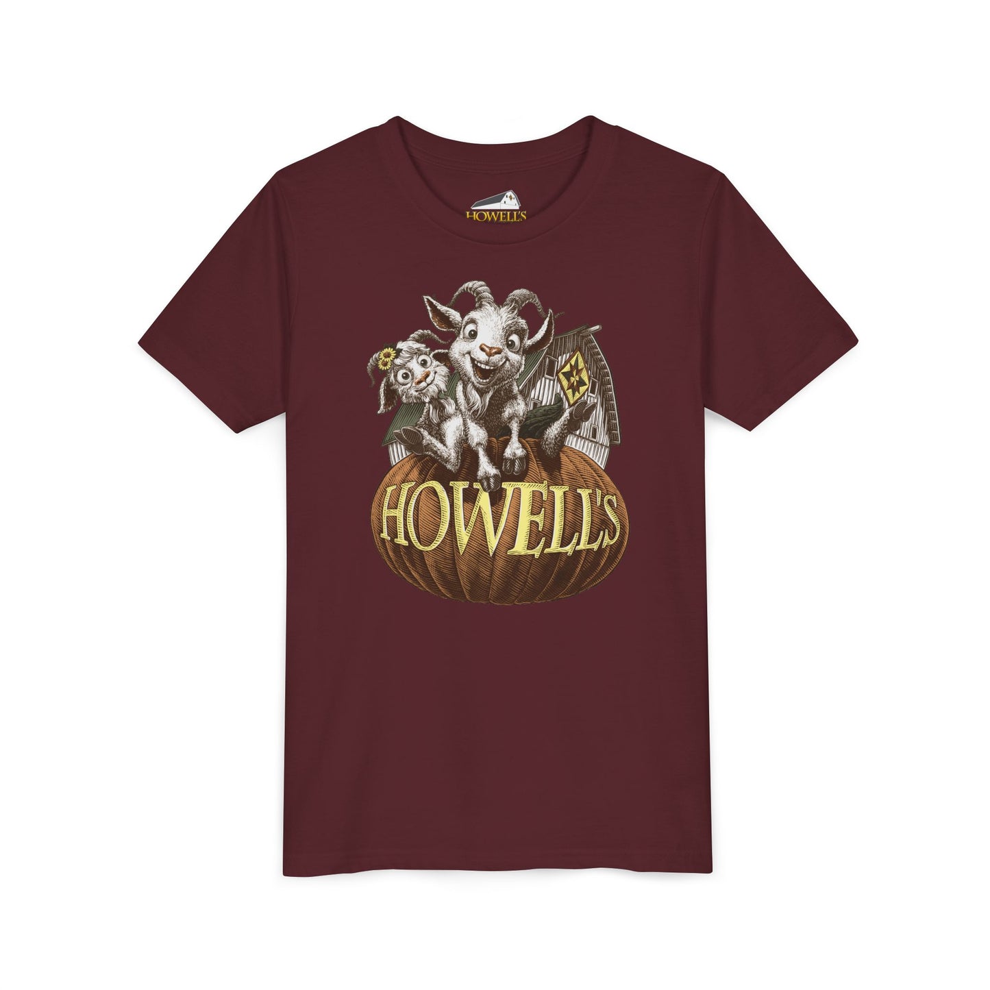 Youth Short Sleeve Tee with Howell's Pumpkin Design, Bella Canva Brand
