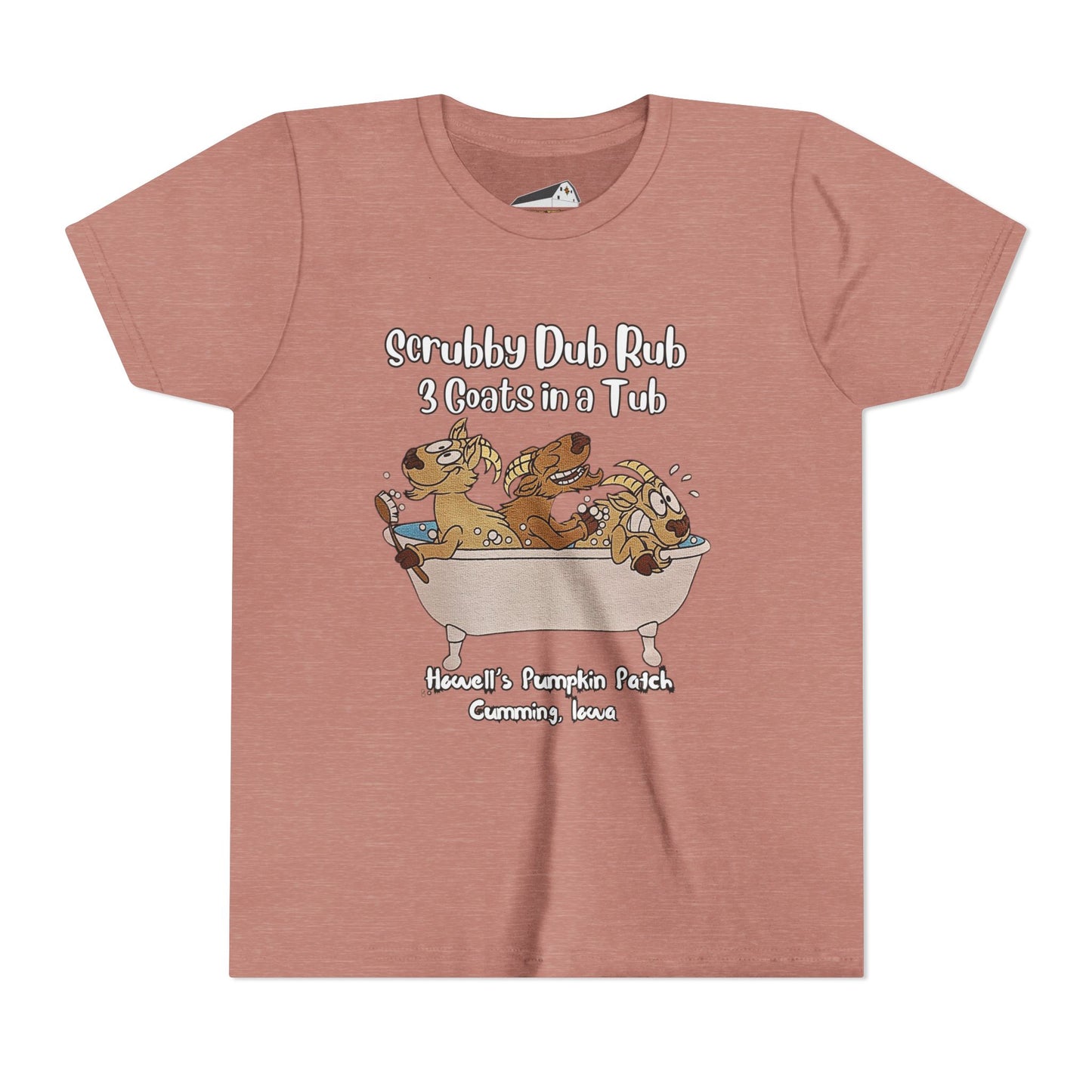 Goat Youth Tee: "Scrubby Dub Rub - 3 Goats in a Tub," Cute Animal Shirt for Kids