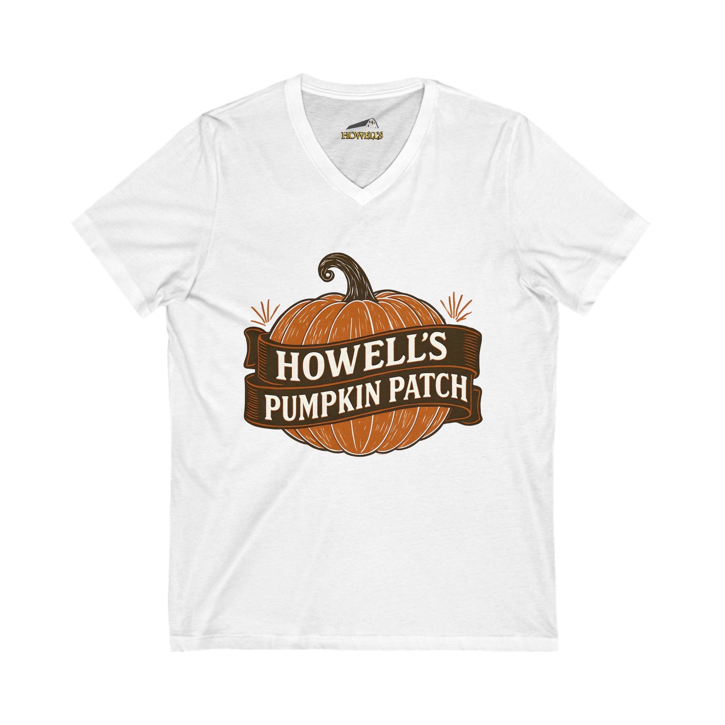Howell's Pumpkin Patch Unisex V-Neck Tee, Fall Apparel, Halloween T-Shirt, Pumpkin Lover Gift, Autumn Fashion, Festival Top
