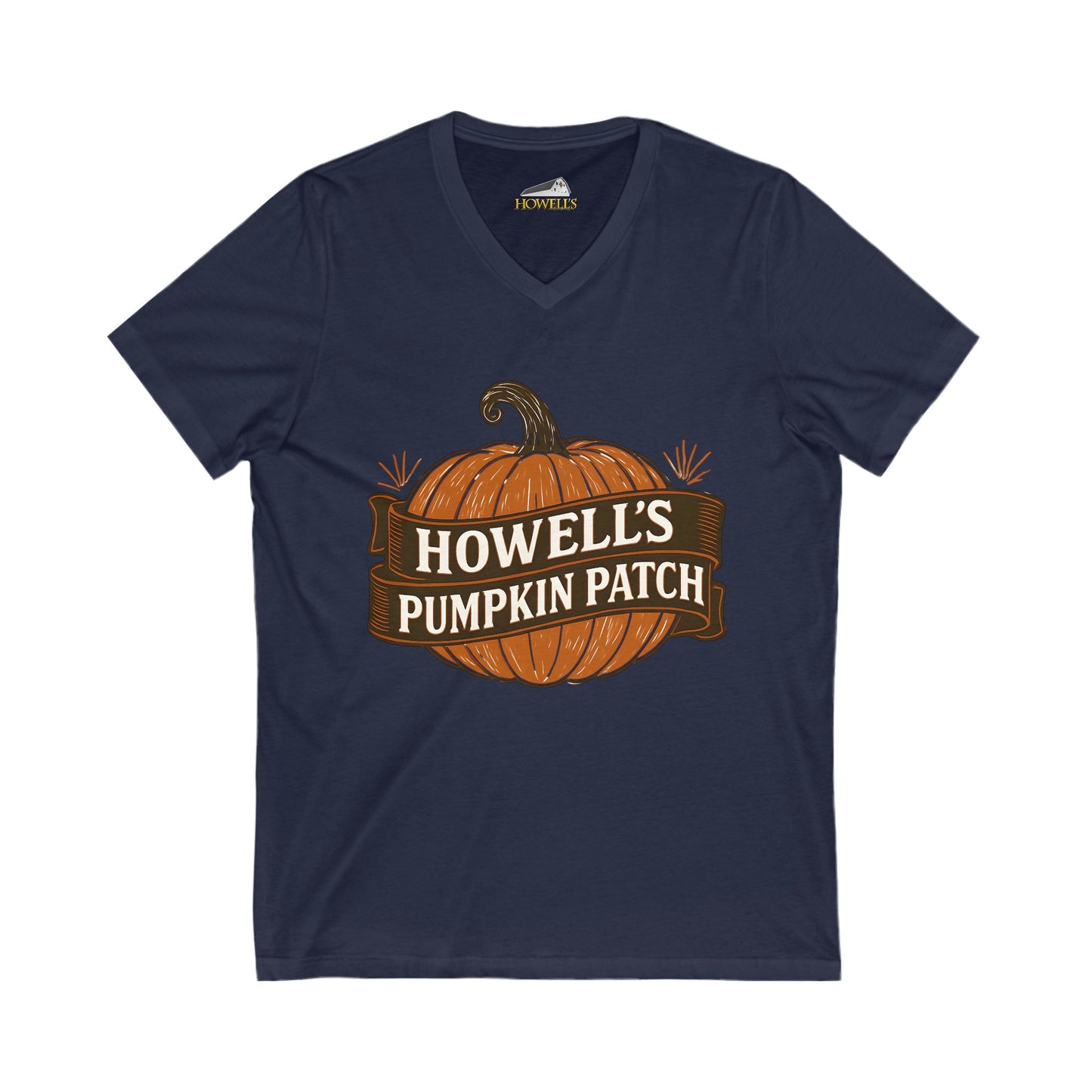 Howell's Pumpkin Patch Unisex V-Neck Tee, Fall Apparel, Halloween T-Shirt, Pumpkin Lover Gift, Autumn Fashion, Festival Top