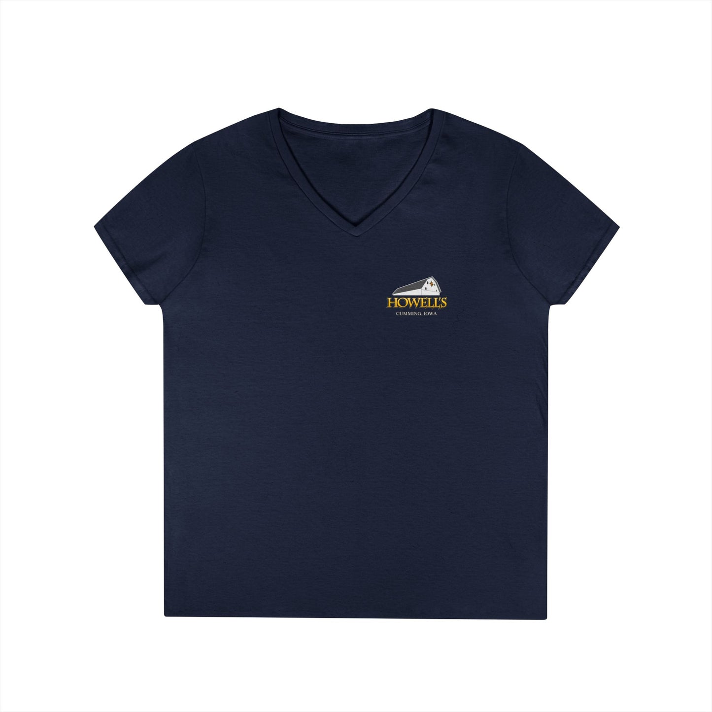 Howell's Ladies' V-Neck T-Shirt, Logo on the Front, Goats on the back