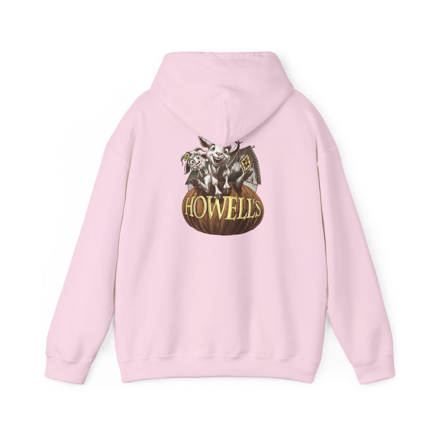 Adult Unisex Hoodie, Gildan Brand Howells Logo on front, Goats on Back