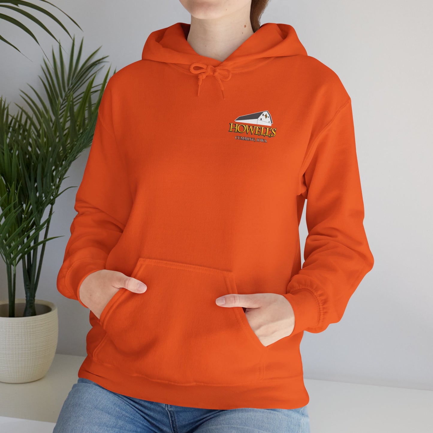 Adult Unisex Hoodie, Gildan Brand Howells Logo on front, Goats on Back
