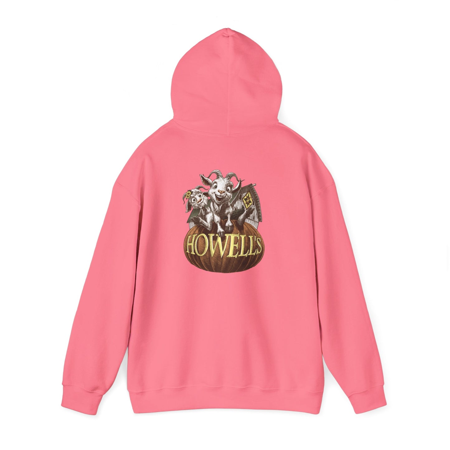 Adult Unisex Hoodie, Gildan Brand Howells Logo on front, Goats on Back