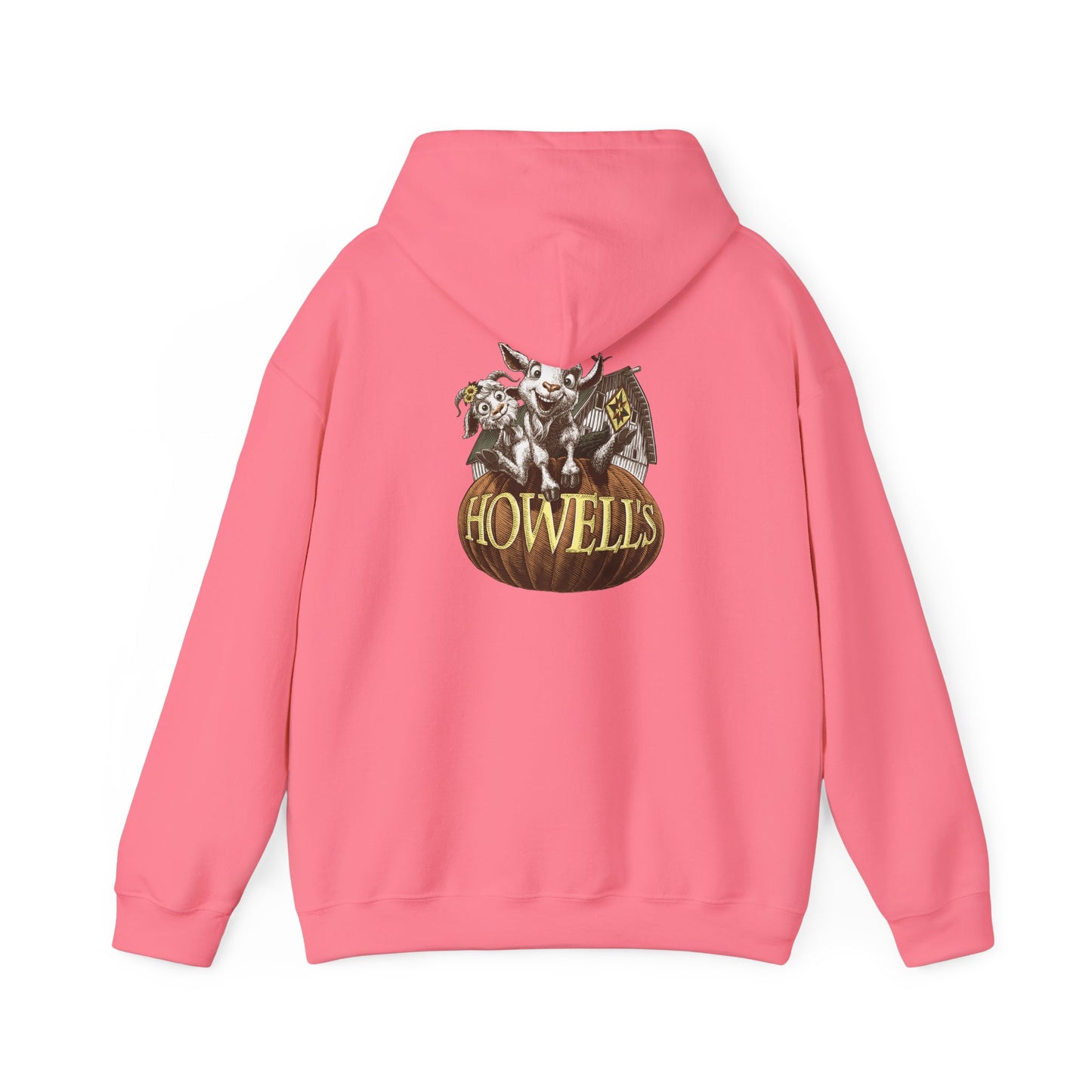 Adult Unisex Hoodie, Gildan Brand Howells Logo on front, Goats on Back