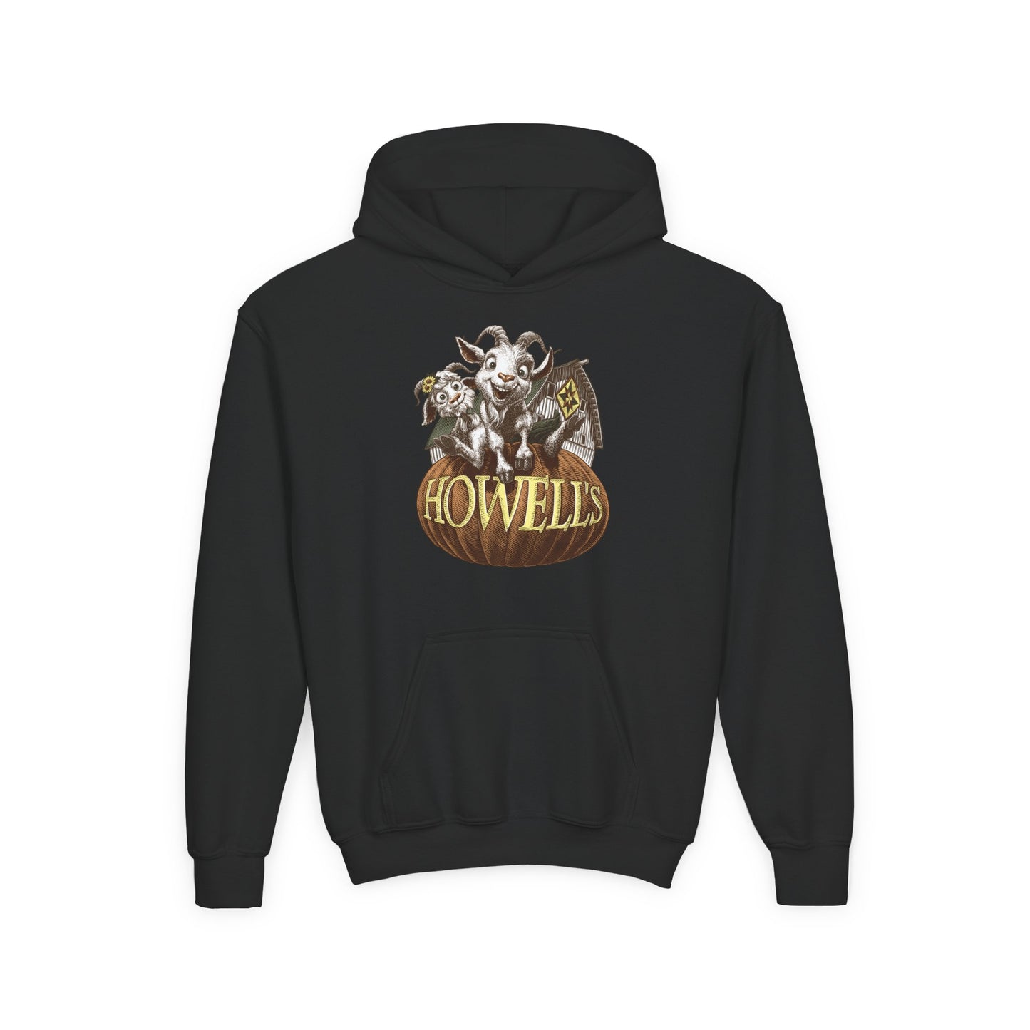 Youth Hooded Sweatshirt with Howell's Pumpkin Design Gildan Brand