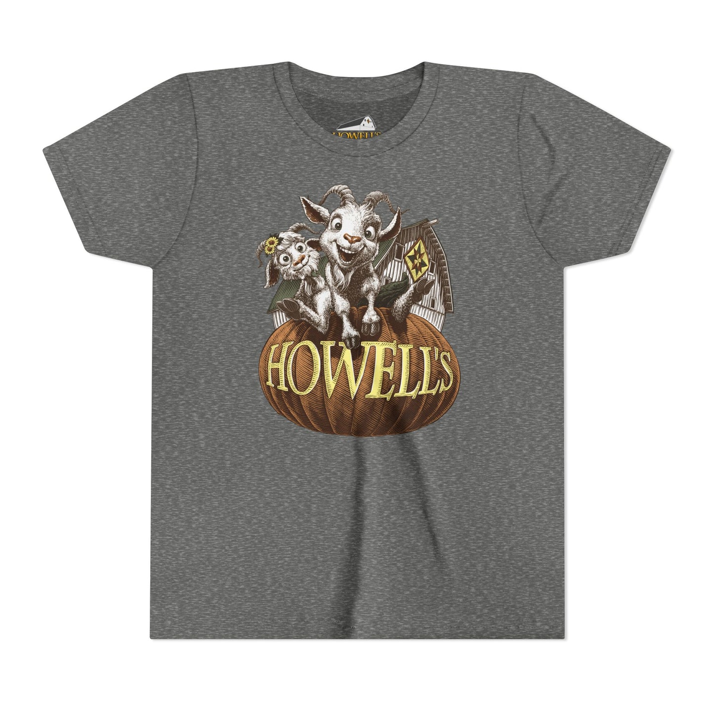 Youth Short Sleeve Tee with Howell's Pumpkin Design, Bella Canva Brand