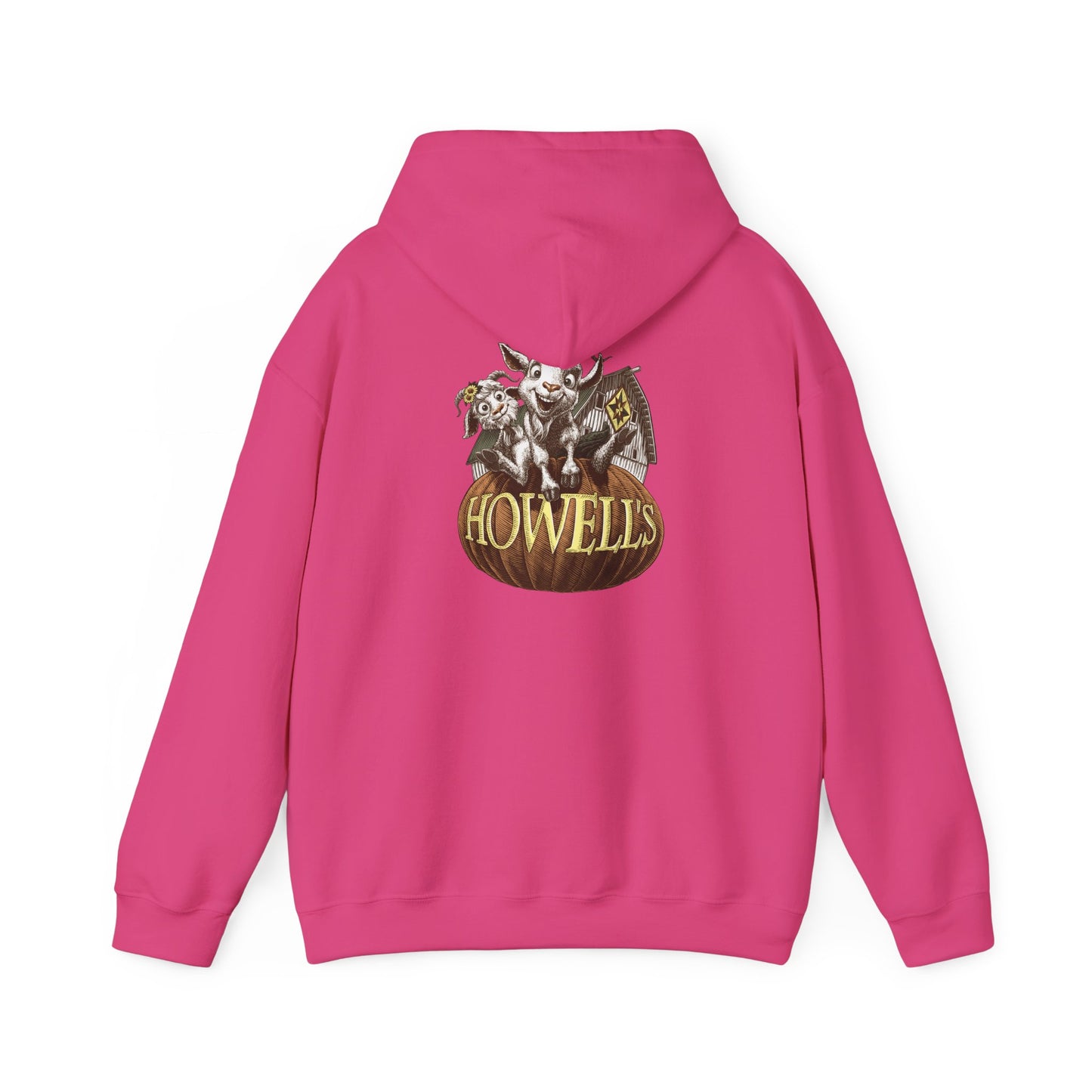Adult Unisex Hoodie, Gildan Brand Howells Logo on front, Goats on Back