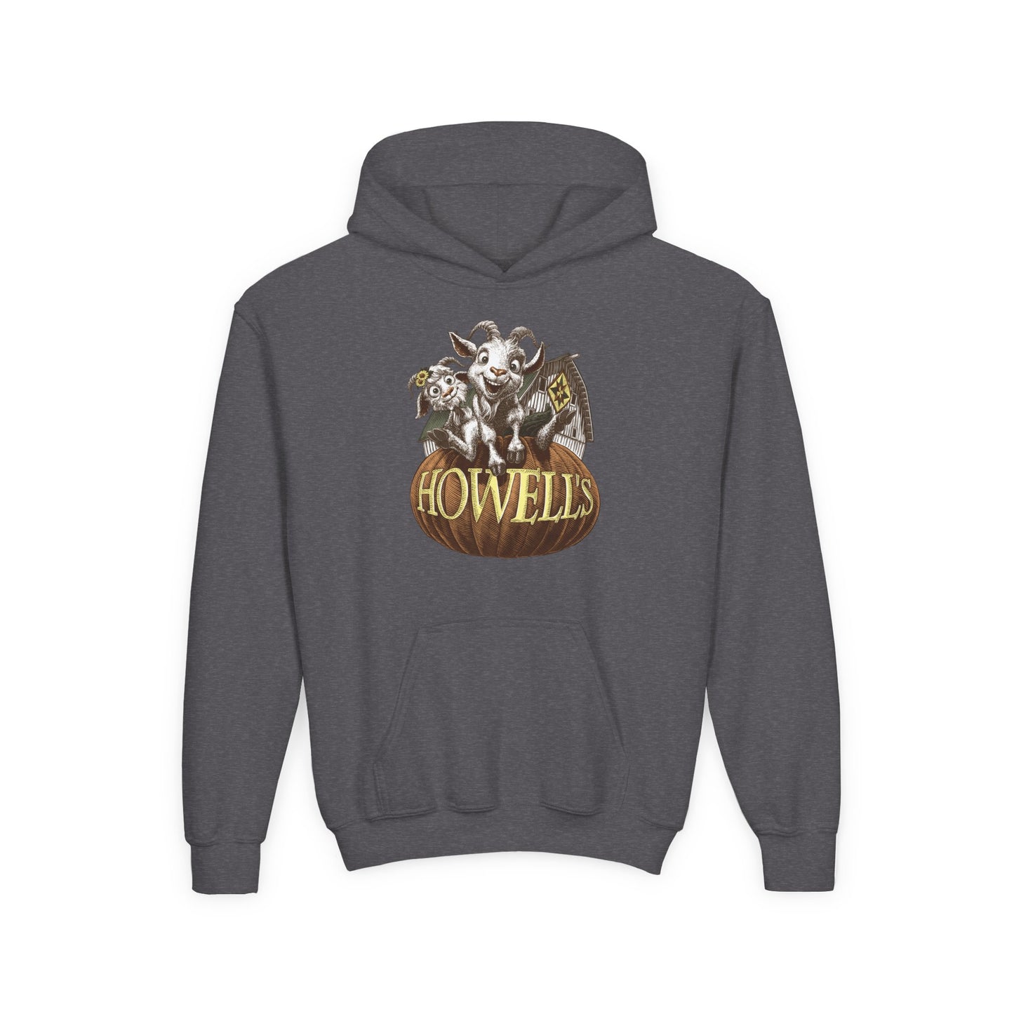 Youth Hooded Sweatshirt with Howell's Pumpkin Design Gildan Brand