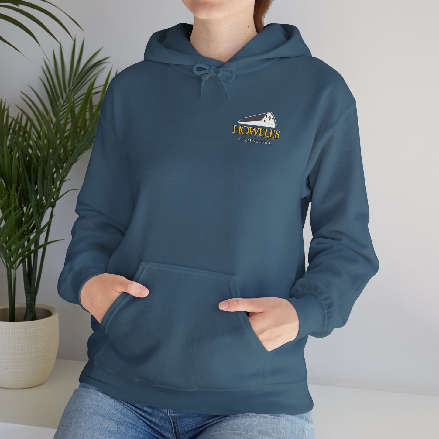 Adult Unisex Hoodie, Gildan Brand Howells Logo on front, Goats on Back