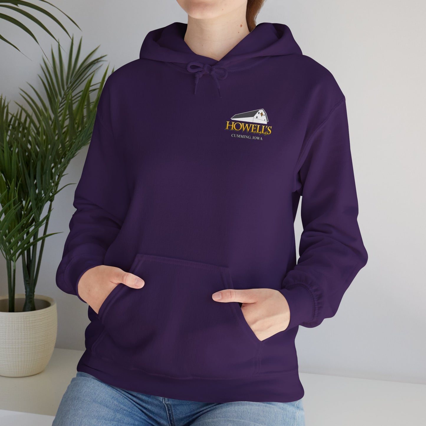 Adult Unisex Hoodie, Gildan Brand Howells Logo on front, Goats on Back