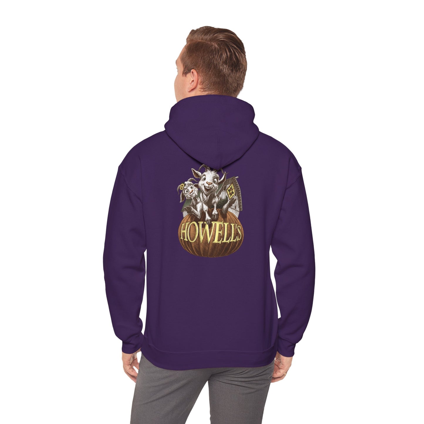 Adult Unisex Hoodie, Gildan Brand Howells Logo on front, Goats on Back