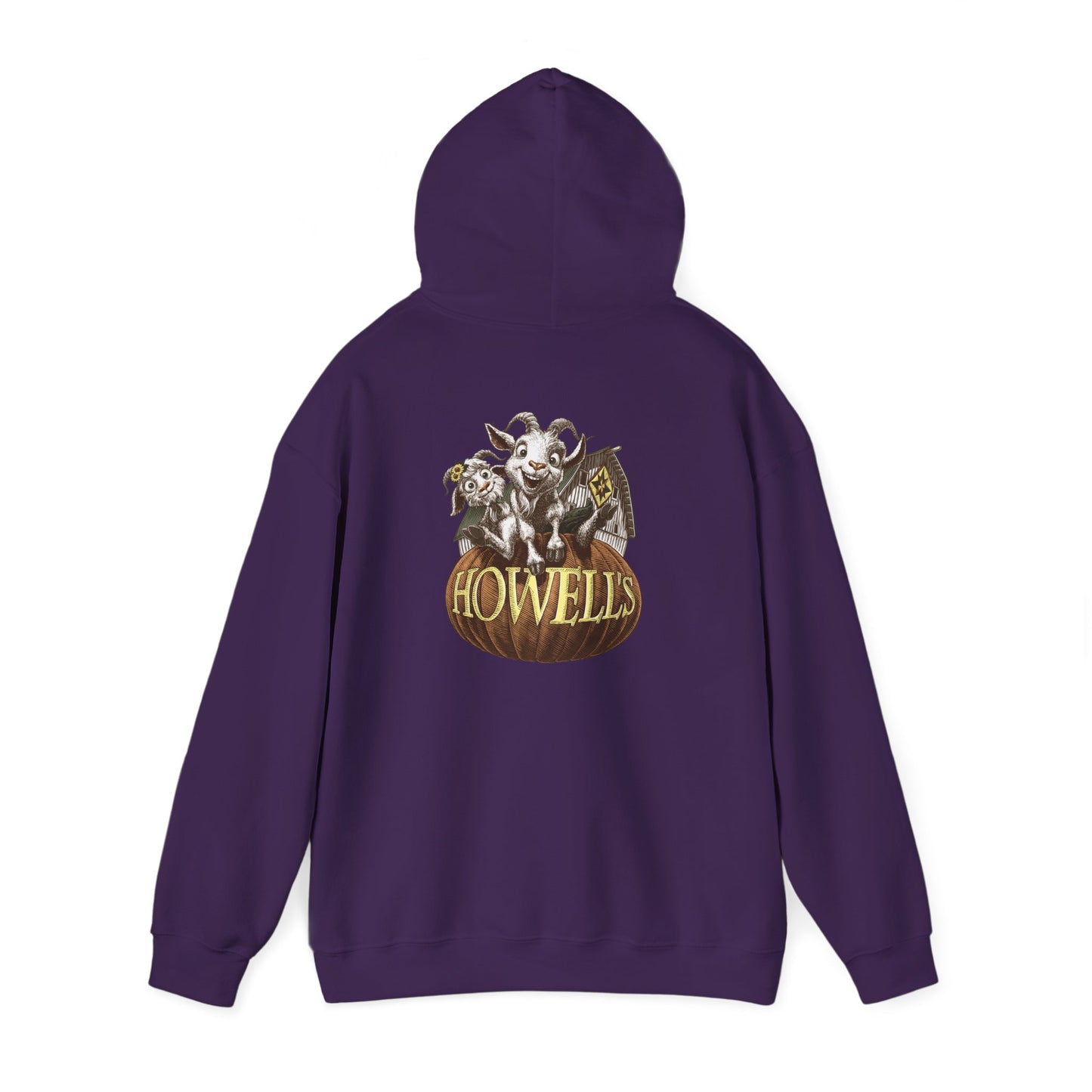 Adult Unisex Hoodie, Gildan Brand Howells Logo on front, Goats on Back