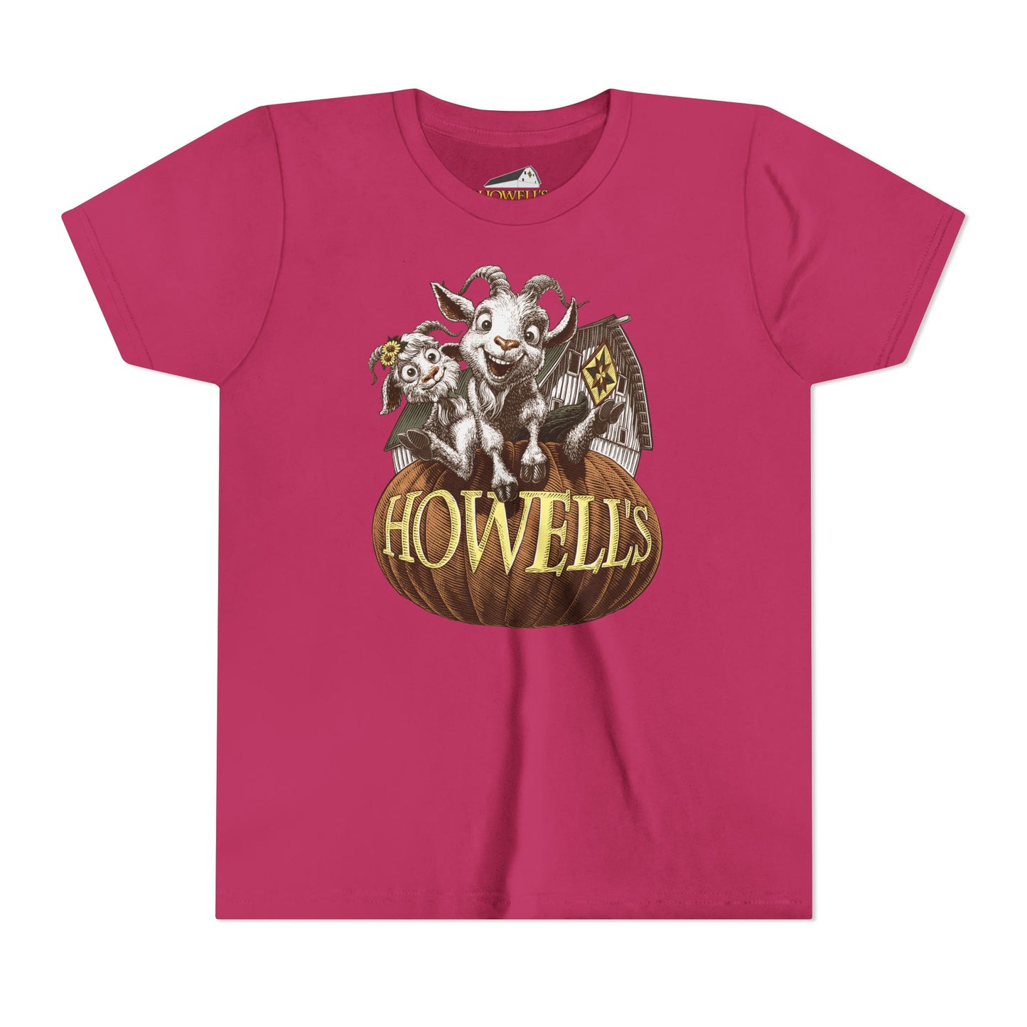 Youth Short Sleeve Tee with Howell's Pumpkin Design, Bella Canva Brand