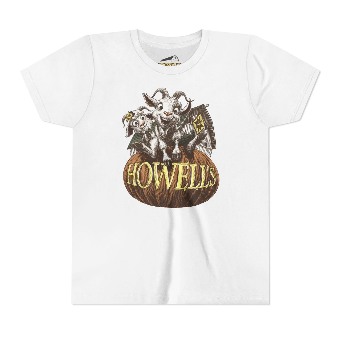 Youth Short Sleeve Tee with Howell's Pumpkin Design, Bella Canva Brand